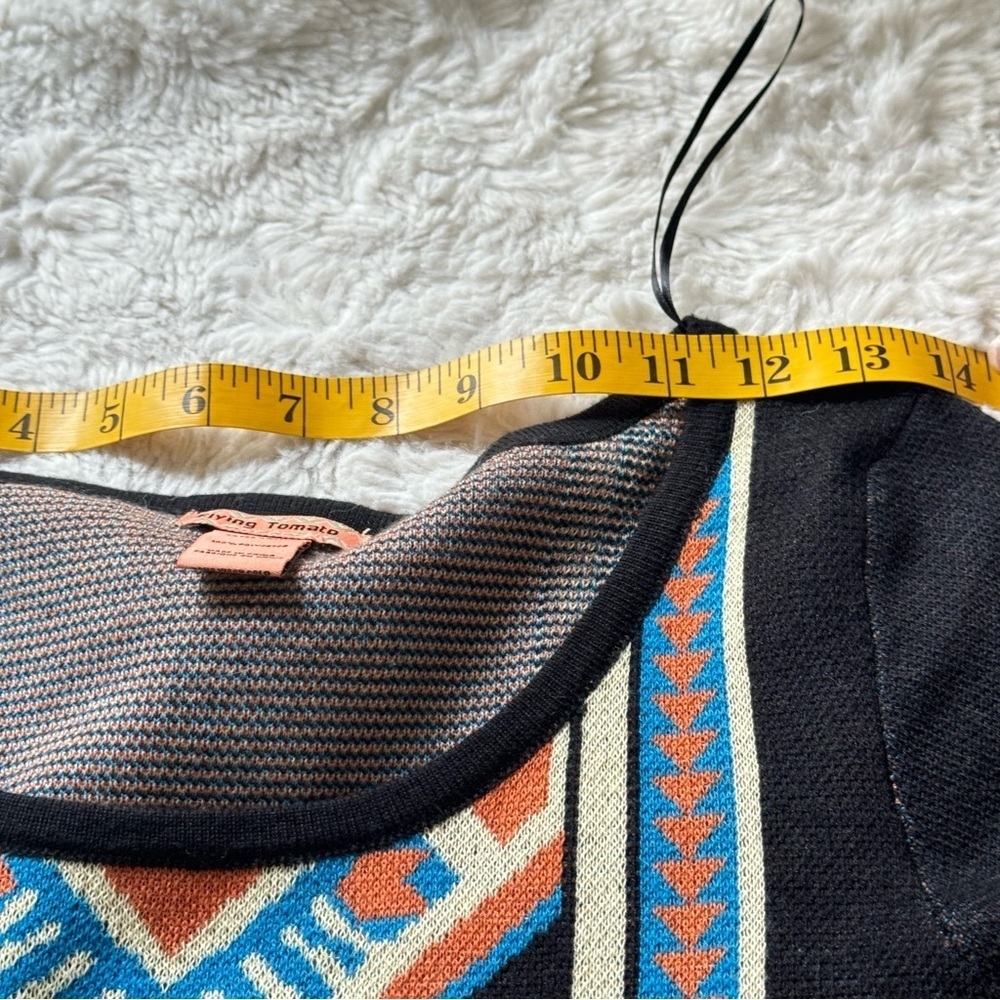 Anthropologie Flying Tomato Aztec Sweater Dress Black Blue Orange - Picture 8 of 9